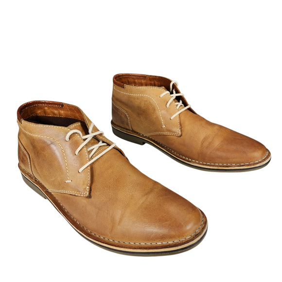 Steve Madden Chukka Boot sz 10 Men Hestonn 217 Tan Beige Leather Distressed Lace - Picture 1 of 11